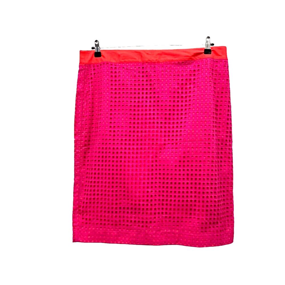 Talbots Pencil Skirt Womens Sz 16 Orange Pink Cotton Eyelet Pop Art Knee Length
